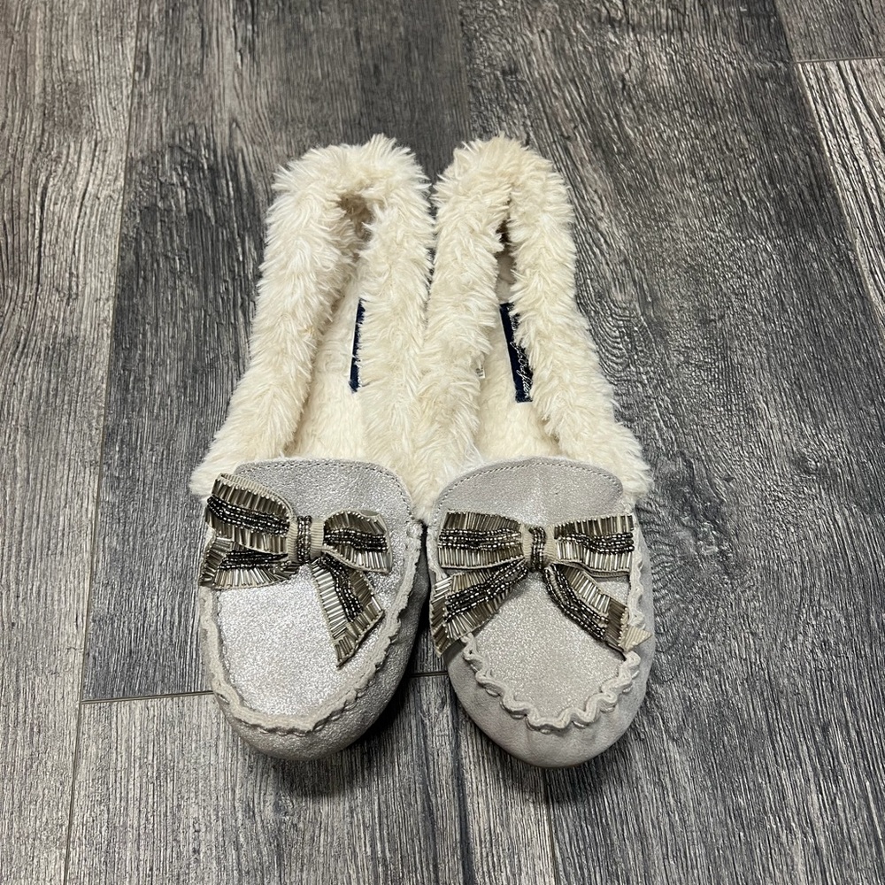 American Eagle Silver Sparkle Loafers with Bow